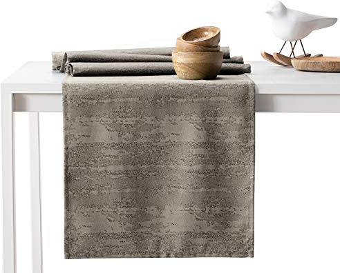 AmeliaHome Tischläufer 30x80 cm Lotuseffekt Wasserabweisend Schlangenhautmuster Cappuccino Vesta