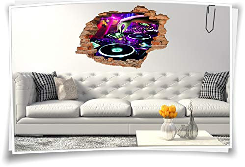 3D Wand-Bild Wand-Tattoo Wand-Aufkleber DJ Musik Mischpult Party Event Disko Aufkleber Folie Digitaldruck, 120x80cm