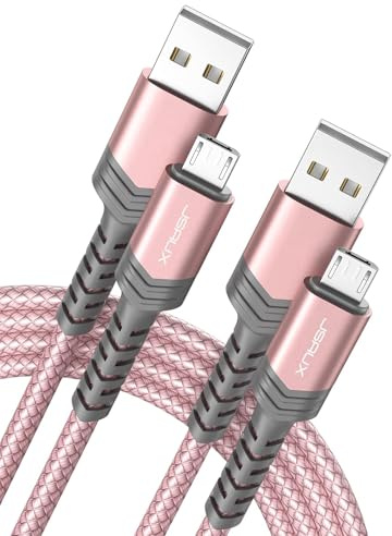 JSAUX Micro USB Cable for Android, 2-Pack 6.6FT Android Charger Cable-Pink | 2-Pack 6.6FT, Nylon Braided USB Micro Charging Cable, Compatible with Galaxy S7 S6 J7 Edge Note 5, Kindle, MP3