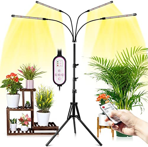 wolezek Grow Lights for Indoor Plants, 80Leds Plant Light with Stand for Tall & Large Plants, Full Spectrum Floor Grow Lamp with 6/12/16H Timer,Tripod Adjustable 40-160CM