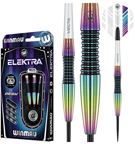 WINMAU Elektra 24 Gramm Profi Wolfram Steeltip Dartpfeile Set mit Flights und Schäfte