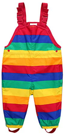 DAWILS Kids Rain Trousers Unisex Waterproof Overall Trousers Childrens Rainbow Striped Rain Pants Boys Bib Pants and Girls Mud Pants Rainwear for Outdoor Play 1-2 Years