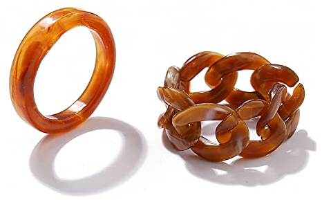 Sttiafay 2 Stück Harz Ringe Für Frauen und Mädchen Acryl Dünne Runde Ringe Retro Durchscheinend Knoten Knuckle Stapelring Set Schmuck Geschenke (Braun)