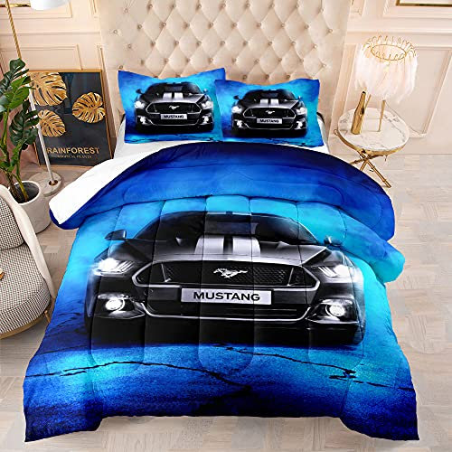CHAOSE-DEB Thermal 100% Ägyptische Baumwolle - Hotelqualität Bettwäsche-Sets Auto Mustang Bettbezug, Queen Size 3pcs (Mustang 05,135 x 200 cm)