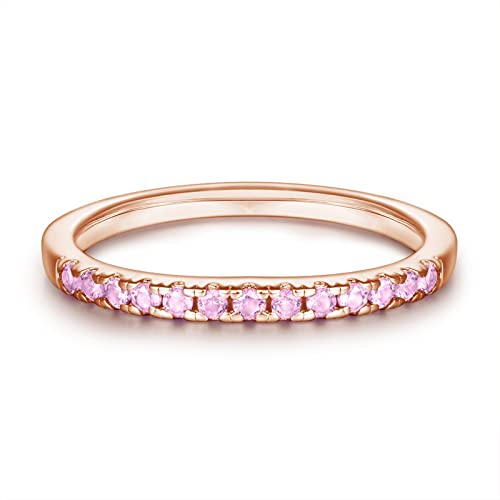 Gualiy Ringe Frauen Silber 925, Ring Rosegold Mit Stein Silber 925 Runden Ring für Frauen, Roségold-Rosa Zirkon, Größe 52 (16.6)