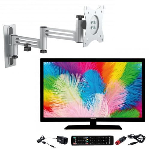 Antarion Pack TV LED 21.5 54cm Full HD 12V Camping-Car + Support TV Double Bras