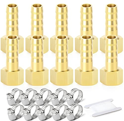 ERGAOBOY 10 Pezzi 10mm OD Barb a 3/8 Connettori BSP Femmina, Raccordi a Compressione con portagomma in Ottone
