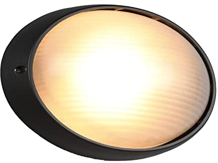 meineWunschleuchte Außenwandleuchte aus Druckguss Aluminium in Schwarz, Fassadenbeleuchtung IP44, oval Breite 32cm