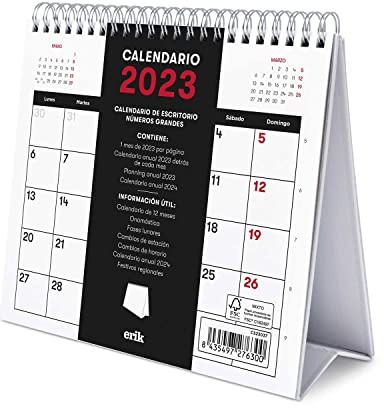 Grupo Erik Kalender 2023 - FSC-zertifizierter Tischkalender - spanischer Tisch - mit Mondphasen - Jahreskalender, CS23037, Schreibtisch