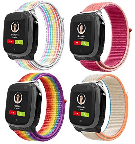 Snyeest 4-Stück Kompatibel mit XPLORA X5 Armband, Kids Smartwatch Klettverschluss Mädchen Jungen Verstellbare Ersatz Armbänder für X5 Play/XGO 2/XGO 3,Regenbogen+Granatapfel Rot+Neon+Milch