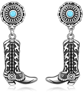 Cowgirl Ohrringe 925 Sterling Silber Cowboy Texas Stiefel Baumelnde Ohrringe Country Western Schmuck Geschenke FürHerren Damen