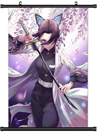 KARMA-X Großes 60x90CM Dämonen Slayer Shinobu Kakemono Rollbild | Anime Manga Stoffposter Wallscroll Poster | Wanddeko Geschenk