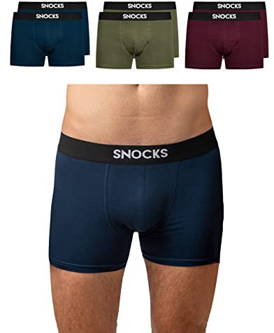 Snocks Boxershorts Herren aus Bio-Baumwolle (6er Pack) - Atmungsaktiv und Ideal für Sport und Alltag - Kein juckendes Etikett - Unterhosen Herren - Gr.XL, Farbe Mix (Navy/Rot/Olivine)
