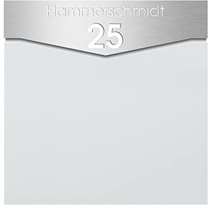 Briefkasten mit Zeitungsrolle Signal-Weiss mit Hausnummer und Name MOCAVI Box 710 Design-Postkasten mit Zeitungsfach rostfrei V4A-Edelstahl-Schild (Stick 509) mit Gravur Wand-Briefkasten wetterfest