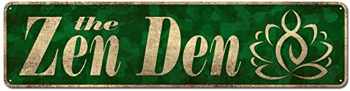 CIVOTIL The Zen Den Sign, Lotus Yoga Sign Tin Hanging Wall Sign, Meditation Home Décor for Yoga Studio Bathroom Bedroom Spiritual Room Decoration, 4 x 16