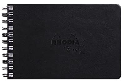 Rhodia 116178C - Spiralbuch / Zeichenheft mit Doppelspirale Mixed Media Book, 32 Blatt Paint'ON-Papier extraweiß 250g, nicht mikroperforiert, DIN A6 Querformat, Hardcover, Schwarz 1 Stück