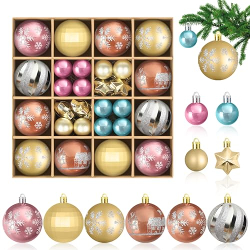 44PCS Weihnachtskugeln Christbaumschmuck Ornamente für Weihnachtsbaum Christbaumkugeln für Zuhause, Hochzeit, Geburtstag, Party, Dekoration