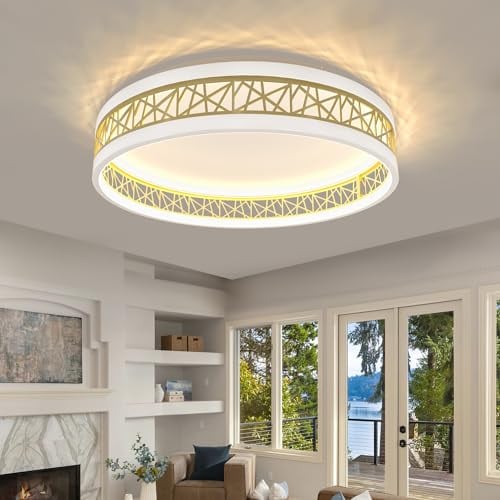 AOEH Deckenlampe LED Deckenleuchte Mit Fernbedienung 50W Runde Modern Deckenleuchten Weiß Gold Deckenbeleuchtung Dimmbar LED lampen deckenlampen für Schlafzimmer lampe Wohnzimmer Küche Büro,50cm
