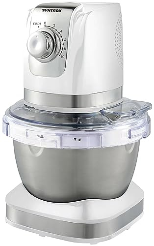 Syntrox Germany Küchenmaschine & Knetmaschine Vindas mit Edelstahl-Behälter, Multifunktionale Knetmaschine, Hochleistungs-Küchenmaschine, 600 Watt, 240 Volt (Cream)