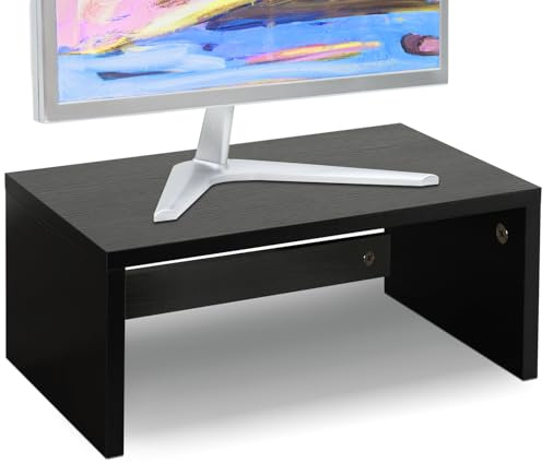 TEAMIX Monitorständer aus Holz, 36,1 cm (14,2 Zoll), mit Stauraum für Schreibtisch, kleiner Monitorständer, TV/Bildschirm/PC/Laptop, Erhöhung Computerständer, Schreibtischregal (schwarz)
