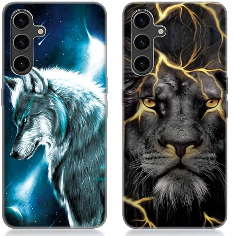 DiaryTown 2 Stück Samsung Galaxy A15 5G / 4G Hülle Tier Muster Motiv Handyhülle Weich TPU Silikon Schwarz Case Kratzfest Stoßfeste Schutzhülle Ultra Dünn Cover für Galaxy A15 - Wolf & Löwe
