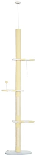 PawHut Árbol para Gatos del Suelo al Techo 220-260 cm Rascador para Gatos con 3 Plataformas Poste Altura Ajustable Escalador de Sisal y Bola para Jugar 47x34x220-260 cm Amarillo