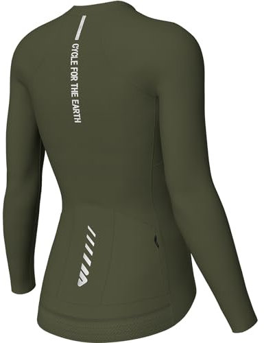 Lo.gas Radtrikot Damen Langarm,Fahrradtrikot Rennrad Trikot Atmungsaktiv Frauen Fahrrad Shirt Sommer Fahrradjacke Radfahren Top Mit 3 Taschen Olivgrün L