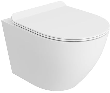 LAVITA Inodoro de pared Sofi Slim White Mat | inodoro colgante | asiento de inodoro | tapa de inodoro con descenso automático y bisagras de metal | inodoros sin borde colgante | 365 x 490 x 395 mm |