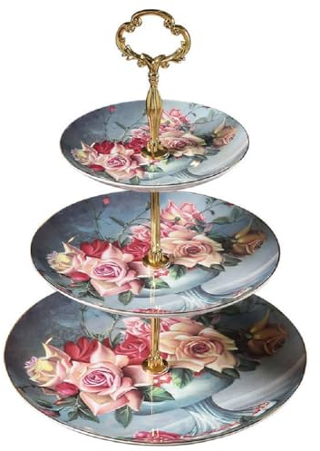 JUNYFFF Frutero De Cerámica De 3 Piso, Fruteros De Cocina Modernos Cerámica, 3 Pisos Cesta De Frutas Y Verduras Estable Y Sin Sacudidas, Cocina Frutero con Soporte Metálico para Sala De Estar, Cocina