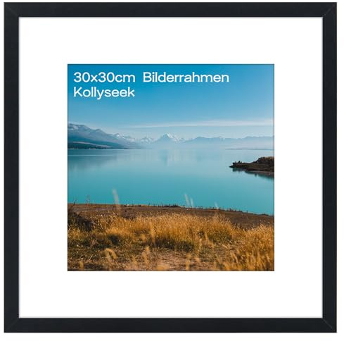 kollyseek Bilderrahmen 30x30 cm aus MDF und Acrylglas-Schwarz holz,zum Aufhängen & Aufstellen, Wohnzimmer Dekorahmen(black)