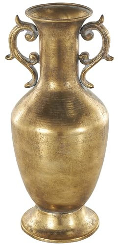 Deco 79 Vaso decorativo in metallo, vintage, anfora, centrotavola con manici a scorrimento, vaso per fiori per la decorazione della casa, 15,2 x 15,2 x 35,6 cm, oro