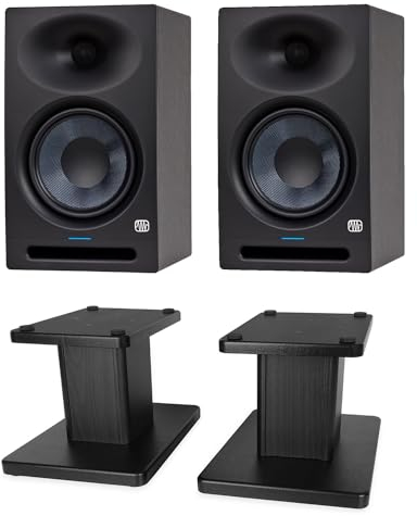 PreSonus Eris Studio 8 Aktive Monitor-Boxen Lautsprecher 1 Paar + keepdrum Boxenständer