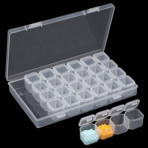 Segbeauty Caja Compartimentos, Cajas Organizadoras de 28 Compartimentos, Cajas de Accesorios para Pintura Diamantes, Caja Transparente para Manicuras, Aretes, Cuentas