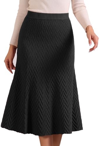 Allegra K Jupe Taille Haut Femmes Jupe Longue en Tricot Extensible Jupe Trapèze d'automne et d'hiver