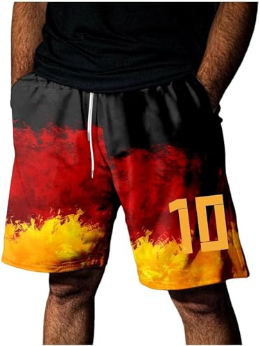 Udbeksid Deutschland Shorts Herren EM 2024 mit Spielernummer für Germany Fans Supporter Sport Shorts Fanartikel Geschenk für Fußball Trikot Fans Netzstoff Männer Kurze Hose mit Gummizug Kordelzug