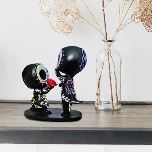 MBVBN Sugar Skull Statue couple, Resin Hand-Crafted Sugar Skull Decor, Skeleton Head Statue for Home Decor