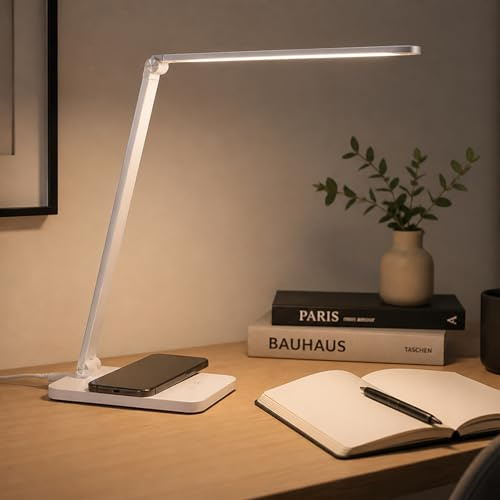 Lightbox LED Tischlampe mit CCT (2700-6500 K) & Wireless Charging & | LED Tischlampe mit CCT (2700-6500 K) & Wireless Charging & 3-Stufen-Touchdimmer & USB | einstellbar | 38 cm | schwarze