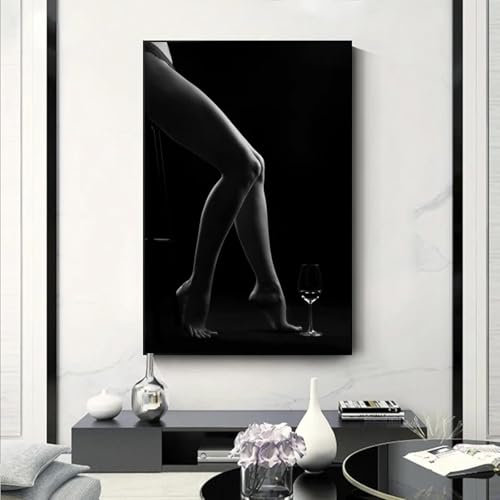 HTWLMM Schwarze Sexy Nackte Frauenfigur Bilder Leinwand Malerei Ohne Rahmen Poster Kunstdruck Gemälde für Wohnzimmer Wohnkultur Wanddekoration (30X40CM,Kein Rahmen)