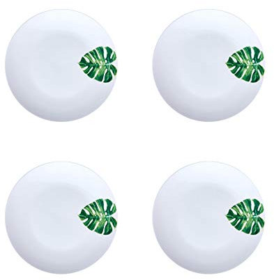 asdchZen 8 Banana Leaf Pattern Stylish Design Ceramic/Pasta/Fruit/Appetizer/Dessert Dishes Holiday Plates Christmas Dinner Plates-Set Of 4-Round-Green