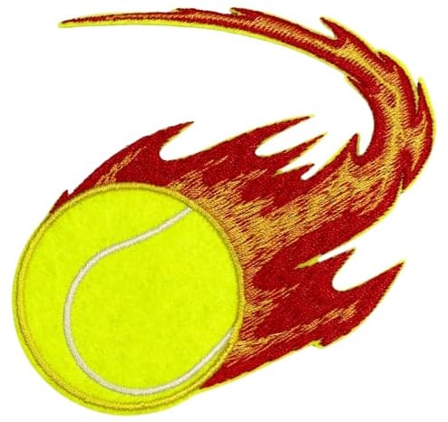 EMBRO BOF Flammender Tennis-Aufnäher, 8,9 cm, cooler Tennisball, bestickt, zum Aufbügeln, Sport-Patches für Rucksäcke