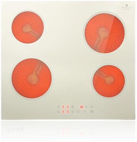 Noxton White Ceramic Hob 4 Zone Electric Hob 60cm Touch Controls With Timer Safe Lock Hard Wire No Plug 220v Light Yellow Panel