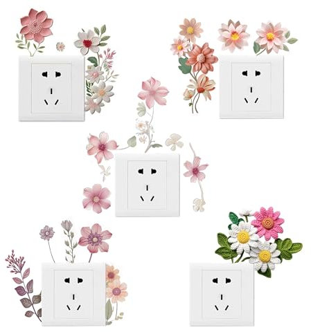 CHENNAN 5 Stück Blume Wandschalter Aufkleber PVC Floral Lichtschalter Aufkleber Bunte Pflanzen Kreative Schalteraufkleber Schalter Aufkleber Für Lichtschalter, Outlets Oder Wohndekoration (A1)