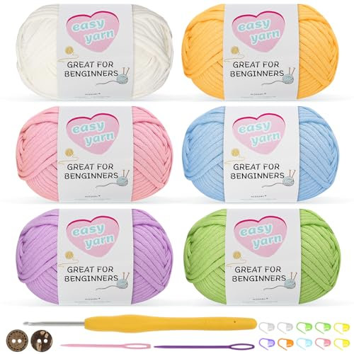 Nissary Häkelgarn,dicke Wolle zum Häkeln 6 x 50g, Häkelgarn für Anfänger, Baumwolle zum Häkeln,Amigurumi-Garn, Baumwollgarn mit 3,5 mm Häkelnadel, Häkel-Starter-Set