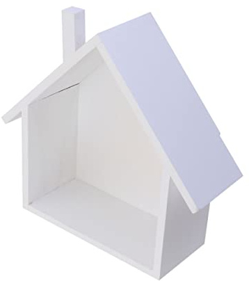 GARVALON Kleines Wandregal in Hausform Aus Holz Wandmontiertes Aufbewahrungsregal Für Schlafzimmer Wohnzimmer Büro Weiß 19x9x24.5cm