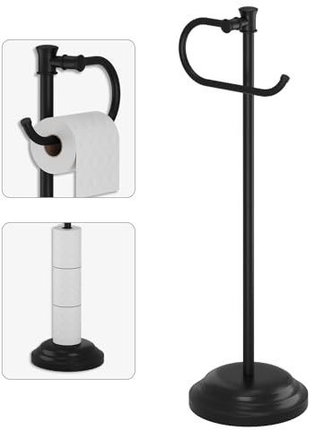 BESy Toilet Paper Holder Free Standing Bathroom Toilet Tissue Holder Stand for Floor Toilet Paper Roll Holder with Storage Hardware Accessories Rack Hand Towel Bar Matte Black Stainless Steel