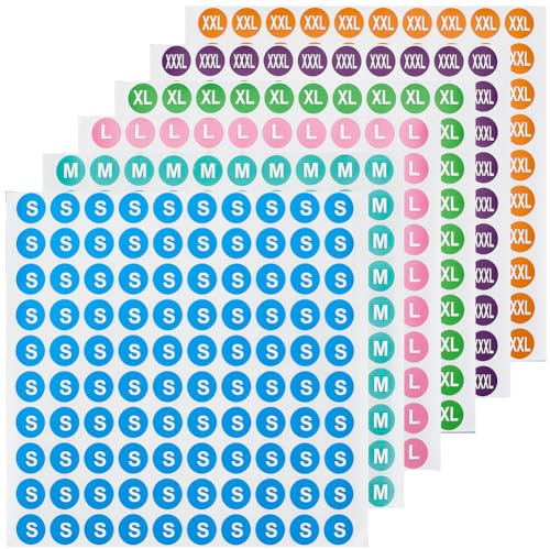 craspire 3000 Stück Kleidergrößenaufkleber Etiketten SML XL XXL XXXL Bekleidung 6 Größen Bunt 0.51 Zoll Selbstklebend Kleiner Kreis Runder Punkt PVC Aufkleber Für Kleidung T Shirts Hosen Röcke