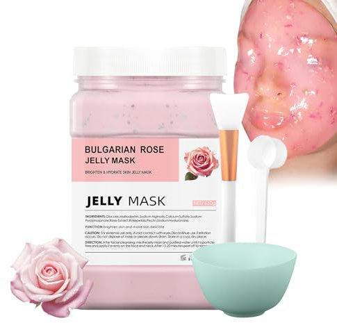 Rosa Jelly Mask for Women,Gifts For Mum,Peel Off Face Masks,Hydrating & Brightening DIY Facial Mask,Collagen Gel with Hyaluronic Acid & Rosa Extract,Jelly Powder 650G,Mask Brush,Bowl