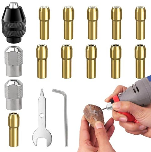 16Pcs Chuck Keys for Drill,Multi Chuck Set for Dremel Collet Nut Kit,Brass Collet Set 0.5-3.2mm Shank Replacement Accessory for Dremel(3000 4000 7700 8200)