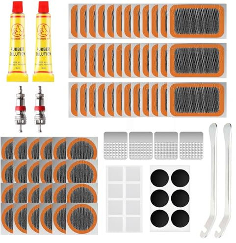 Bike Puncture Repair Kit - 120 PCS Cycle Tire Tube Repair Kit with Crowbar File and Self-Adhesive Puncture Repair Patches,Bicycle Tool Combination Set for Mountain Road or Commuter Bikes Motorcycle