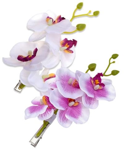 2PCS Hawaiian Orchid Flower Hair Clips Fake Artifical Orchid Flower Hair Clips Hair Barrettes Clamps Hairpins with Alligator Hair Accessories for Beach Holiday Wedding Party Bohemian Headwear